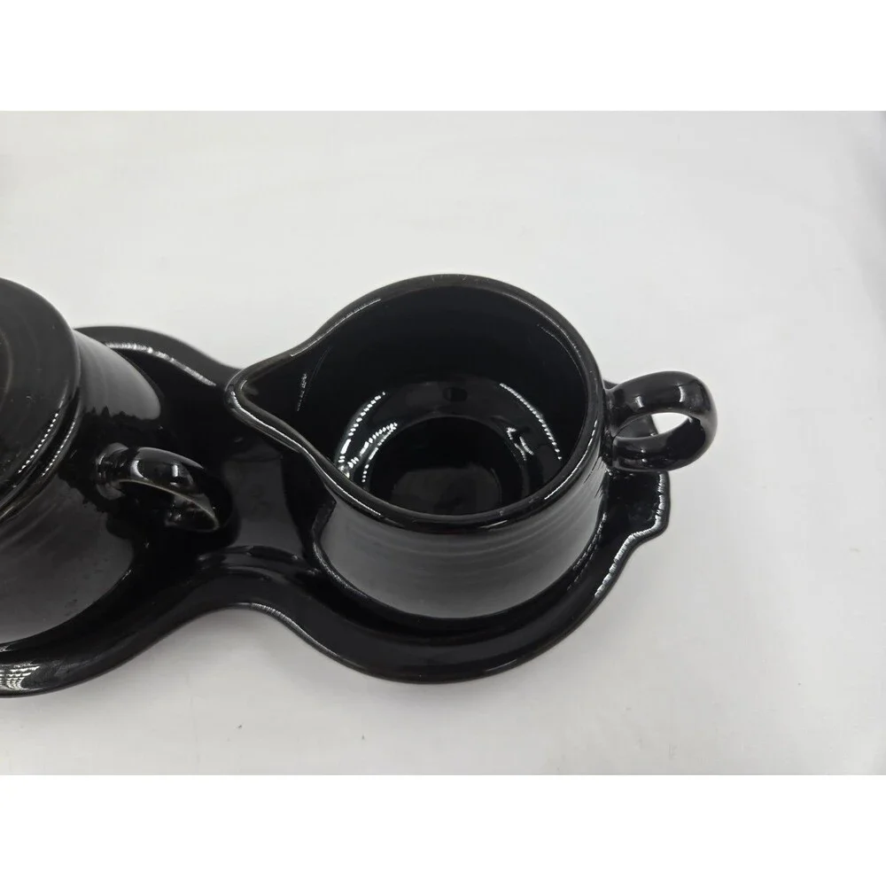Fiesta Black Cream & Sugar Set Lid Tray Ceramic Fiestaware 4 Pieces